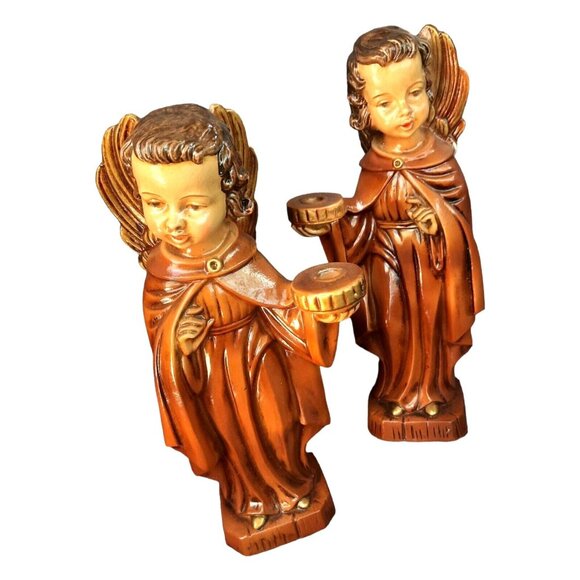 Vintage Christmas Holiday Angels 10” Pair Candle Stick Holders Japan - Picture 1 of 8